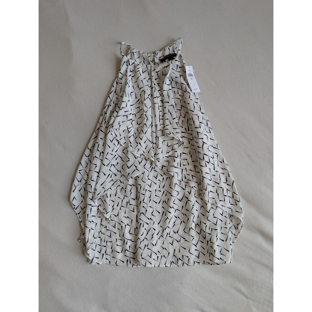 Banana Republic Women's Sheer White Sleeveless Blouse Top XS Geometric Layer